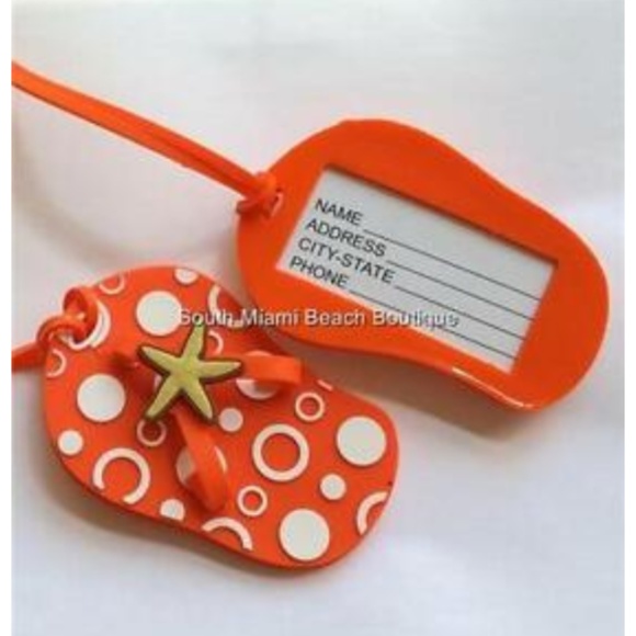 2 TAGS - Orange Starfish Flip Flop Luggage Tag Starfish Sea Life Cruise Ship - Picture 3 of 5